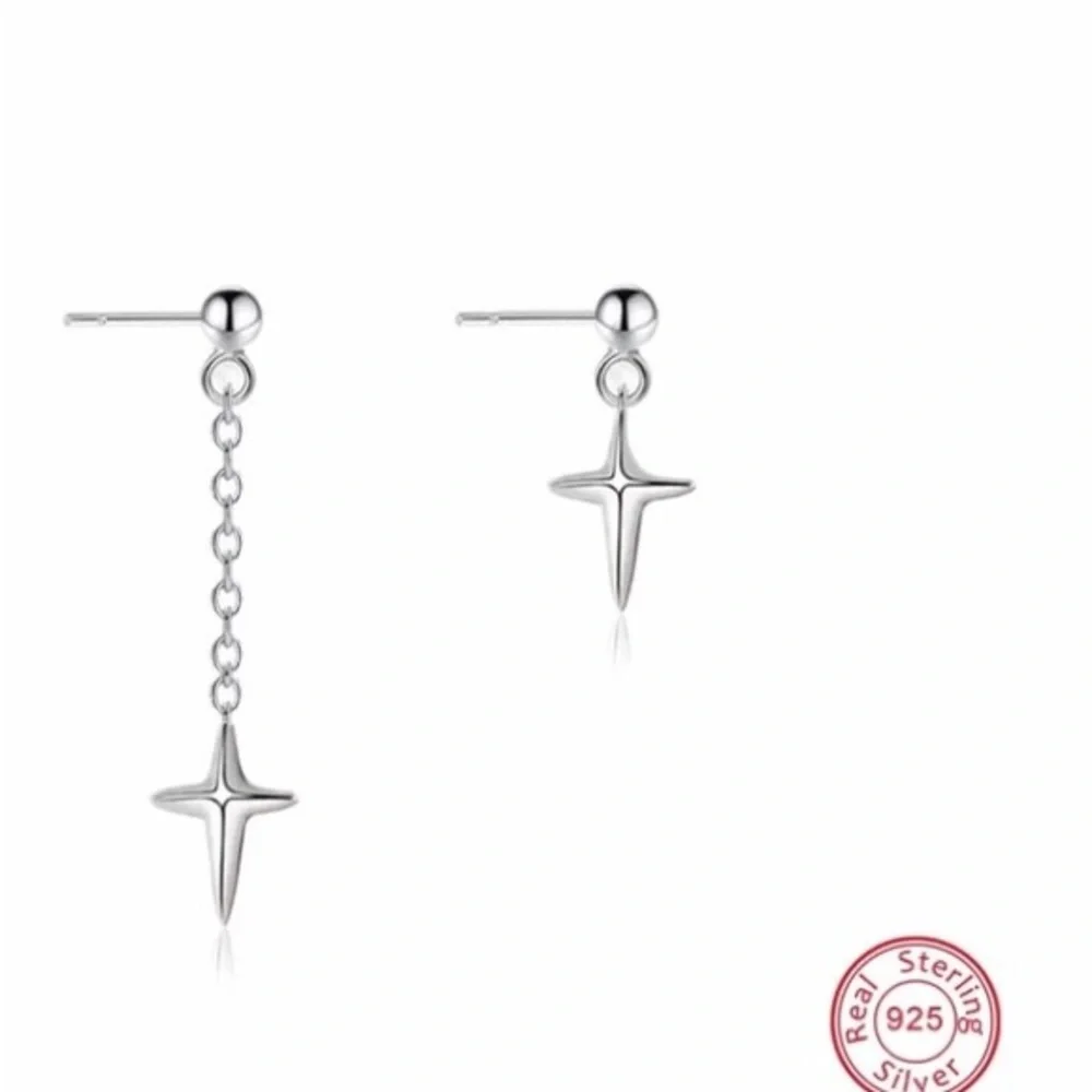 Asymmetric Cross Drop Earring 925 Sterling Silver Chain Dangle Earring Long